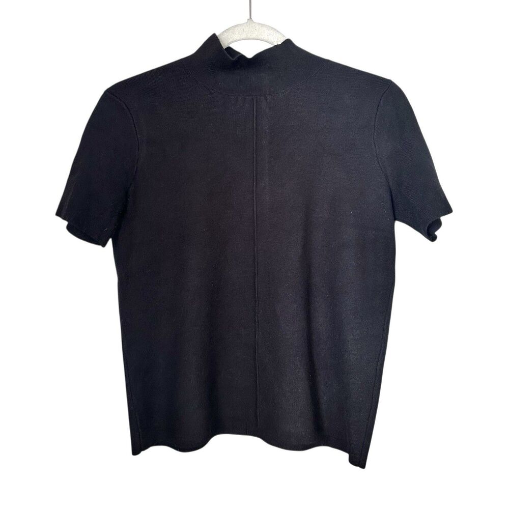 Saks Fifth Avenue Sz XS Mock Neck Thick Knit Black Short Sleeve Soft Sweater Top